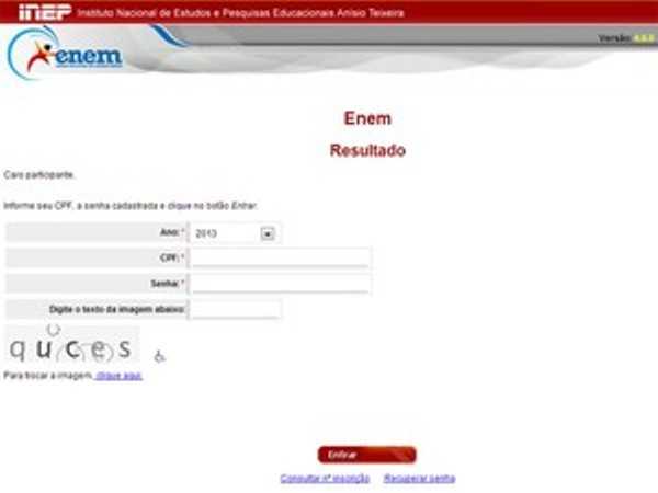 Site de consulta à nota do Enem já está no ar (Foto: Reprodução/Inep)