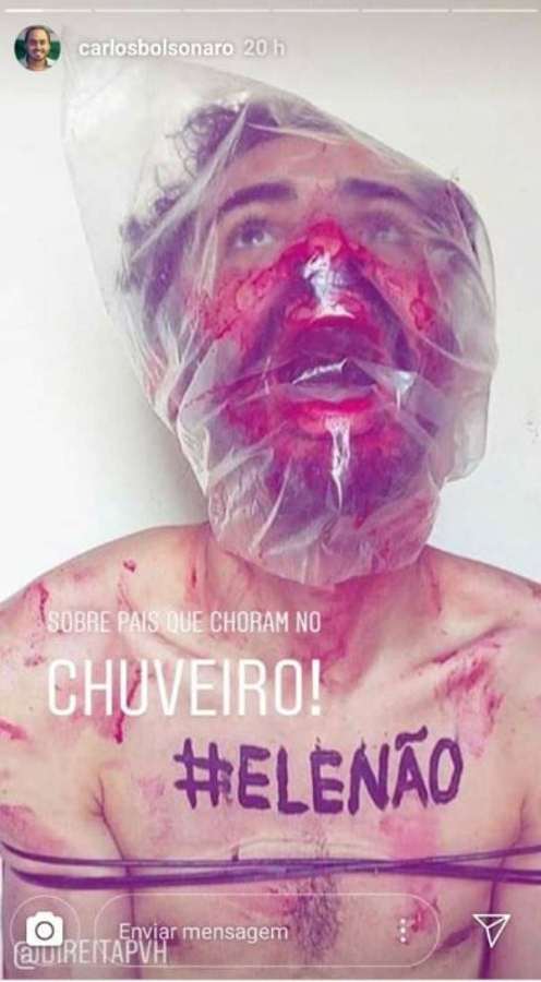 Filho de Bolsonaro divulga foto com simulação de tortura em rede social Foto: Instagram / Reprodução