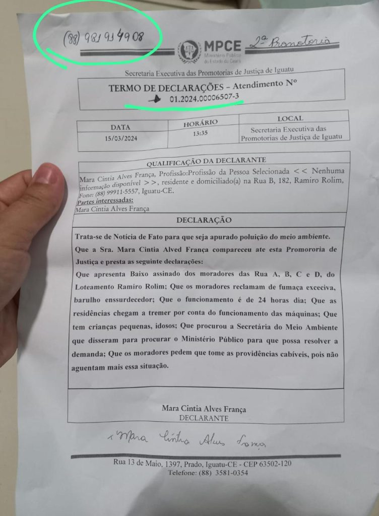 Denúnca feita ao Ministério Público d Iguatu