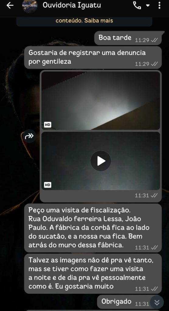 Denúncia feita em janeiro de 2026 à Ouvidoria Municipal